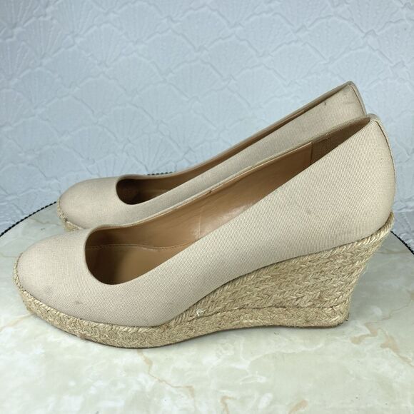 J. Crew Heels Women 9 Beige Canvas Comfort Summer Slip On Espadrille Wedge Pumps - Picture 6 of 14